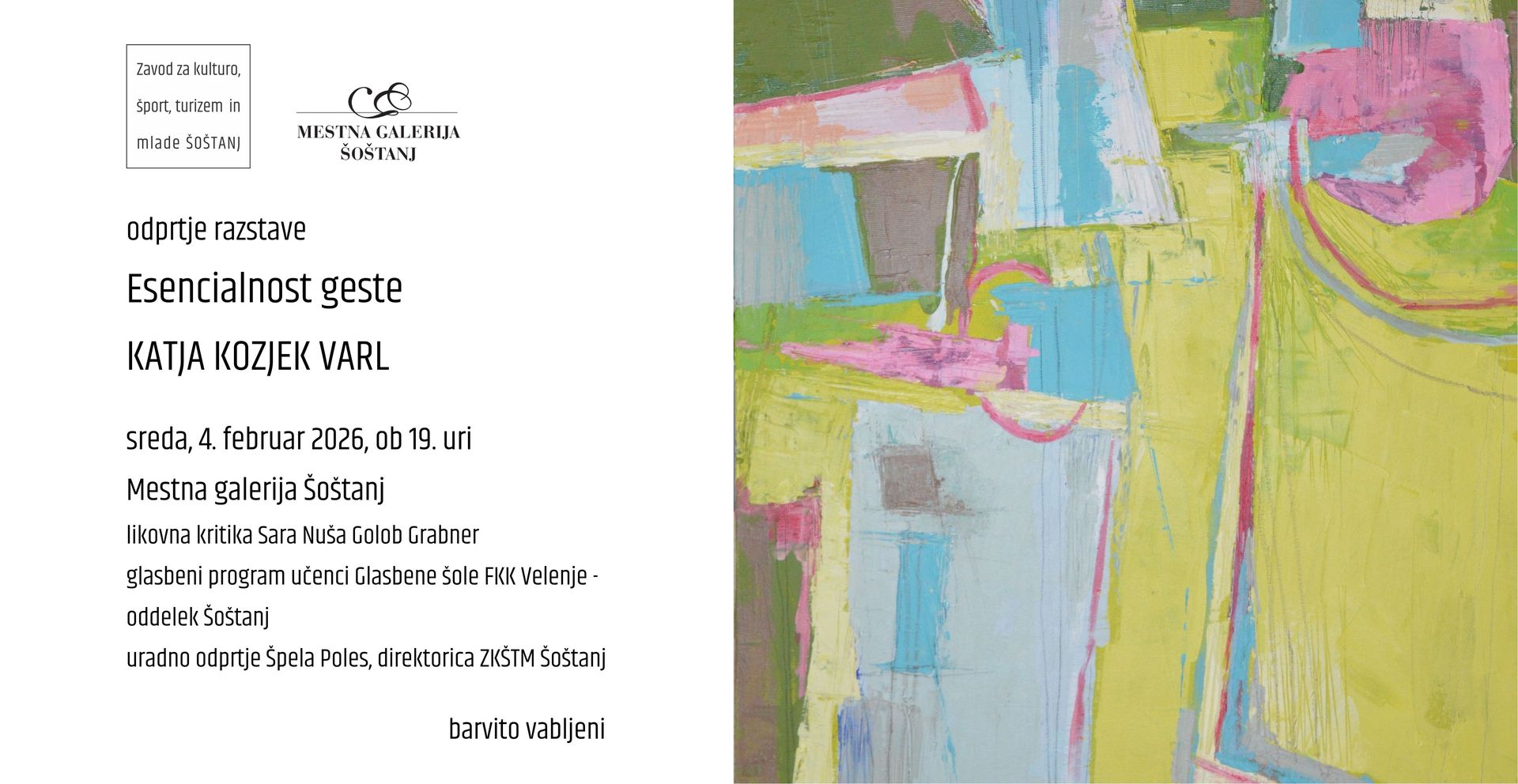 Jutri v Mestni galeriji Šoštanj: Odprtje razstave »Esencialnost geste« 