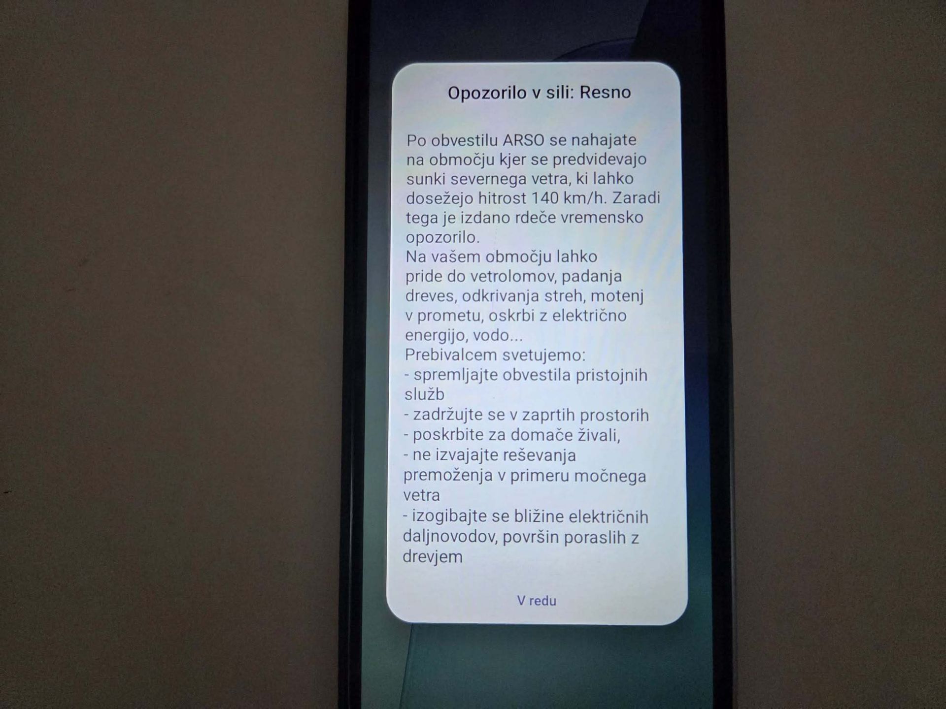 Tudi v Šaleški dolini na telefone prejeli obvestila o nevarnosti zaradi vetra