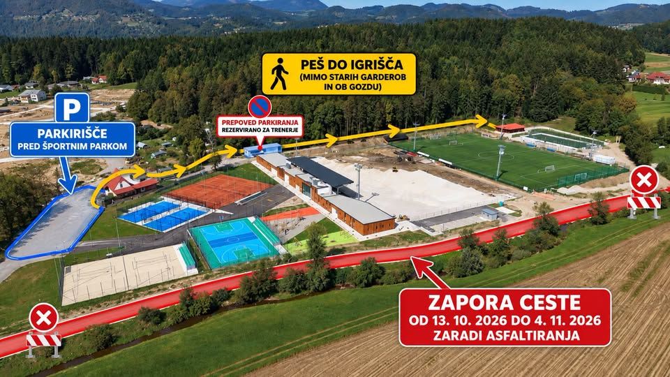 Od torka bo vzpostavljena zapora ceste do Športnega parka