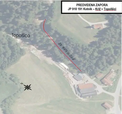 Od jutri bo vzpostavljena popolna zapora dela javne poti Kotnik-Križ v Topolšici