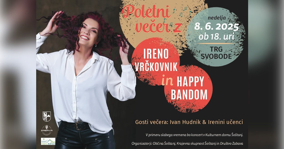 Vabljeni na poletni večer z Ireno Vrčkovnik in Happy bandom ter gosti