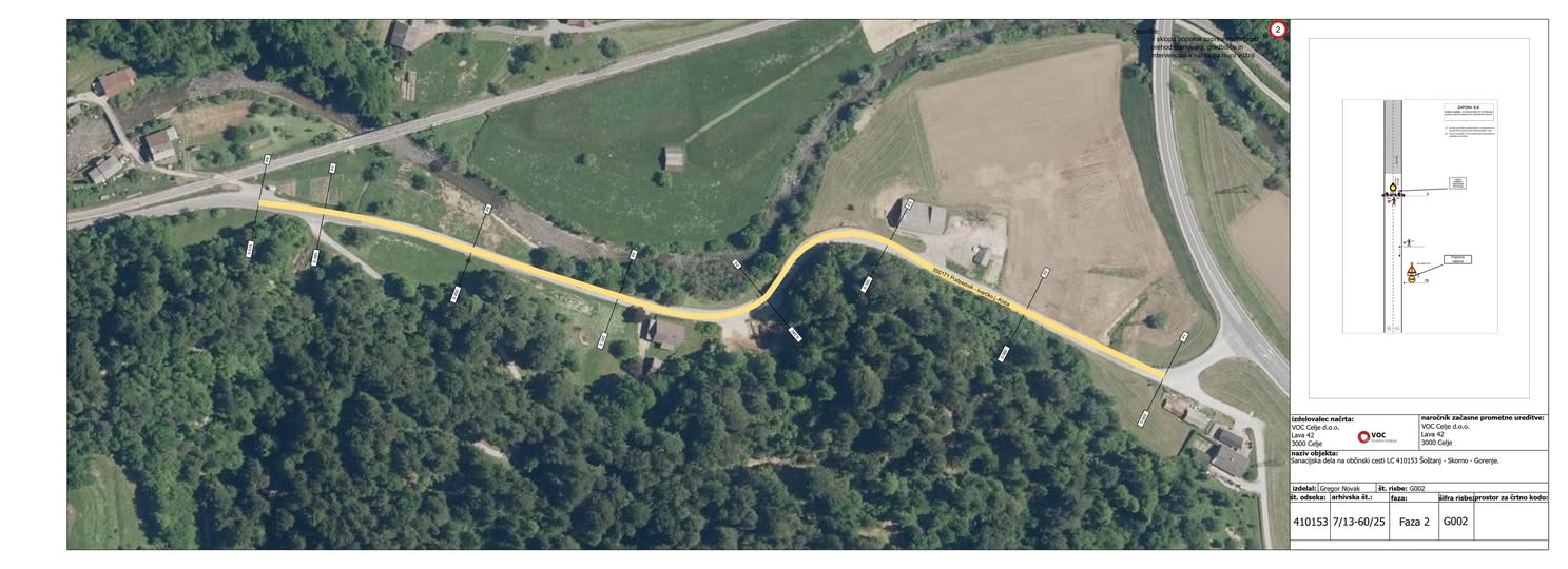 Obvestilo o popolni zapori ceste LC 410153 Šoštanj–Skorno–Gorenje (odsek "Penk")