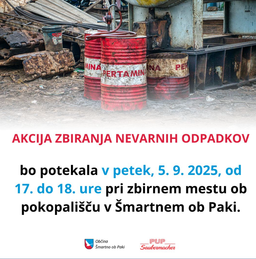 V Šmartnem ob Paki bo v petek organizirana akcija zbiranja nevarnih odpadkov